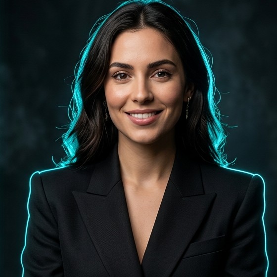 Mesma cliente com blazer novo — rosto, tom e cabelo preservados